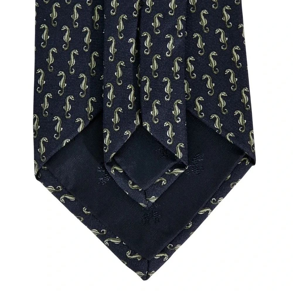 Brooks Brothers Makers Men's 100% Silk Necktie‎ Designer Navy Blue Seahorse Repp